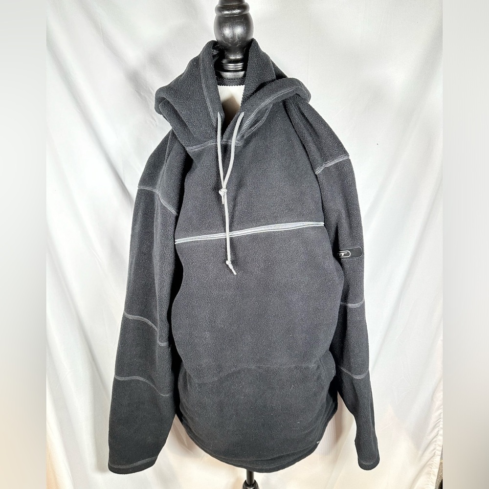 Mens Large Nautica Sport Tech Pullover Thick Fleece Sweatshirt Black Hoodie